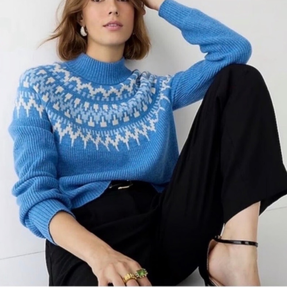 J. Crew Fair Isle Sweater in Blue and Cream - Picture 3 of 10